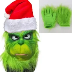 Julemaske og handsker Kostume Geek Stole Halloween Cosplay Grinch and gloves