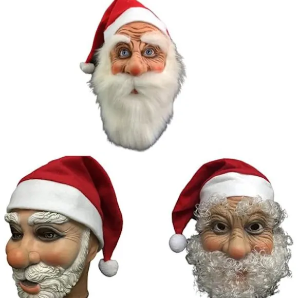 Julemaske, rød julehat, paryk, skæg, hætte