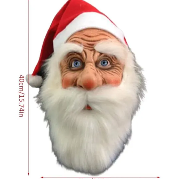 Julemaske, rød julehat, paryk, skæg, hætte