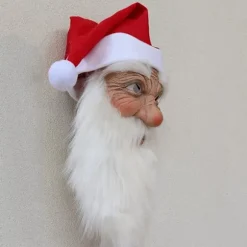 Julemaske, rød julehat, paryk, skæg, hætte
