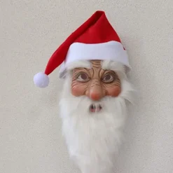 Julemaske, rød julehat, paryk, skæg, hætte