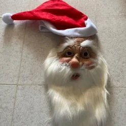 Julemaske, rød julehat, paryk, skæg, hætte