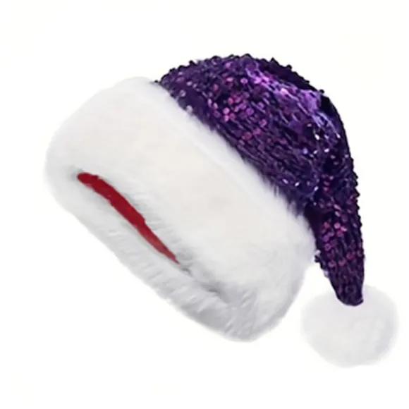 Julestemning glitterhat, dobbeltsidede pailletter, tyk plys hat, egnet til forestillinger, fester, lilla Purple