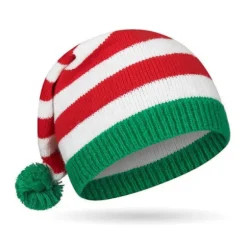 Julestrikket hue - Festligt design. Voksen [Røde, hvide og grønne striber]*1