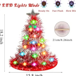 Juletræ Hat - Julehat, Juletræ Hat med Lys, Julehat, 30 LED'er, Farverige Lys, Julekostume