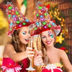Juletræ Hat - Julehat, Juletræ Hat med Lys, Julehat, 30 LED'er, Farverige Lys, Julekostume