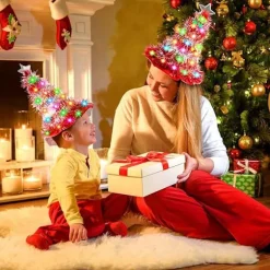 Juletræ Hat - Julehat, Juletræ Hat med Lys, Julehat, 30 LED'er, Farverige Lys, Julekostume
