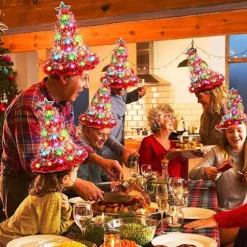 Juletræ Hat - Julehat, Juletræ Hat med Lys, Julehat, 30 LED'er, Farverige Lys, Julekostume
