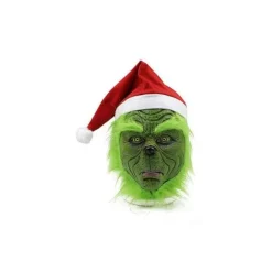 Julfest cosplay Grinch kostume maske barn/voksen Endast grön huva