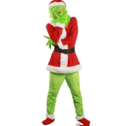 Julfest cosplay Grinch kostume maske barn/voksen Endast grön huva
