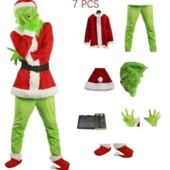 Julfest cosplay Grinch kostume maske barn/voksen Endast grön huva