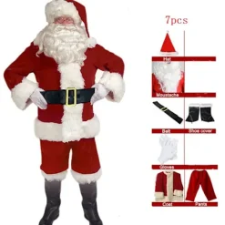 Julmandskostume 7 stk Julkomplett udklædningsdragt til voksen Cosplay julemandskostume plus santa plus santa xl puls (180-195cm)