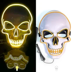 JUSCH Halloween Maske Spøgelseshoved Klovn Koldlys LED Glødende Kraniemaske til Maskerade, Fødselsdagsfest (gult lys)