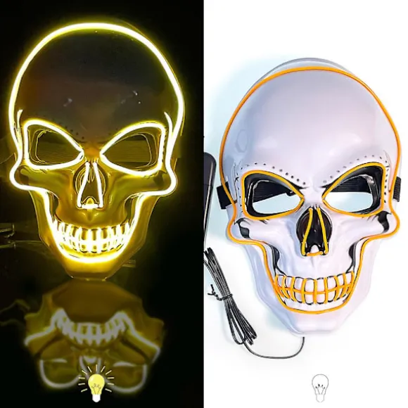 JUSCH Halloween Maske Spøgelseshoved Klovn Koldlys LED Glødende Kraniemaske til Maskerade, Fødselsdagsfest (gult lys)