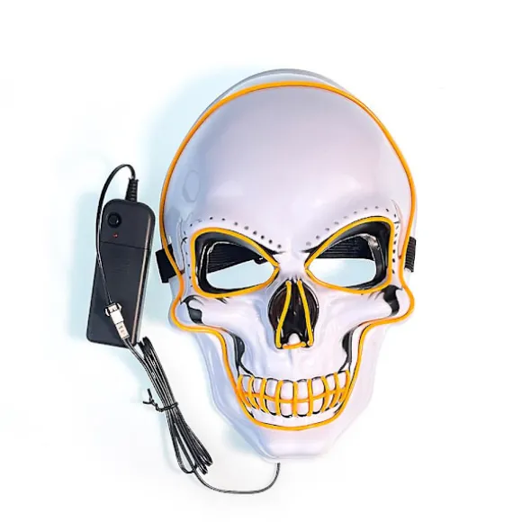 JUSCH Halloween Maske Spøgelseshoved Klovn Koldlys LED Glødende Kraniemaske til Maskerade, Fødselsdagsfest (gult lys)