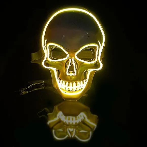 JUSCH Halloween Maske Spøgelseshoved Klovn Koldlys LED Glødende Kraniemaske til Maskerade, Fødselsdagsfest (gult lys)