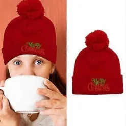 Justerbar Nyhedshat Varm Strikket Julehat Muntert Feriehovedbeklædning Unisex Ferietilbehør Rød Red