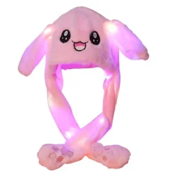 Kanin Hat Øre Bevægelig Hoppende Hat Led Glødende Sjov Bunny Plys Hat Cap Hat Til Kvinder Piger Pink