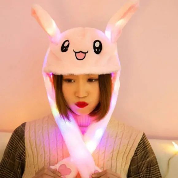 Kanin Hat Øre Bevægelig Hoppende Hat Led Glødende Sjov Bunny Plys Hat Cap Hat Til Kvinder Piger Pink