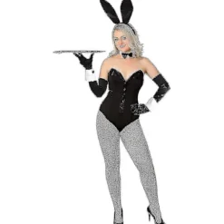 Kanin kostumesæt til jule- og påske-cosplay - Inkluderer kaninøre-pandebånd, krave med butterfly, manchetter, lange sorte handsker og kaninhale