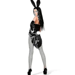 Kanin kostumesæt til jule- og påske-cosplay - Inkluderer kaninøre-pandebånd, krave med butterfly, manchetter, lange sorte handsker og kaninhale