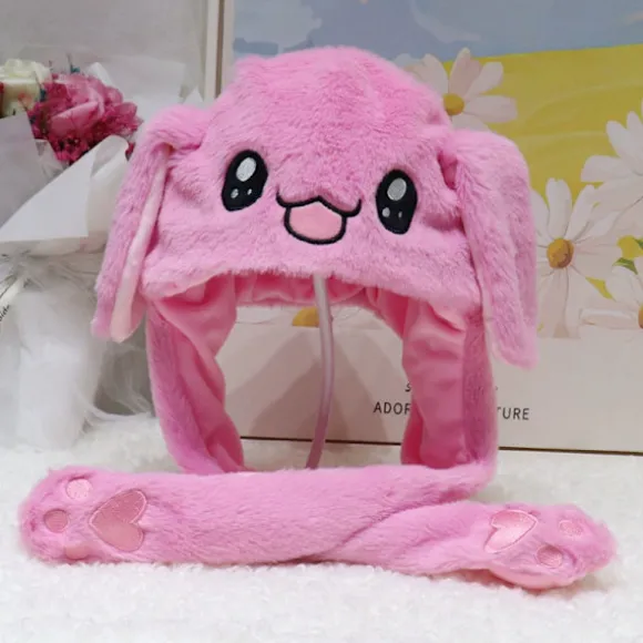 Kaninhat Hoppende Kaninhat med Bevægelige Ører Sjov Plys Hat Børnedagsgave pink pink