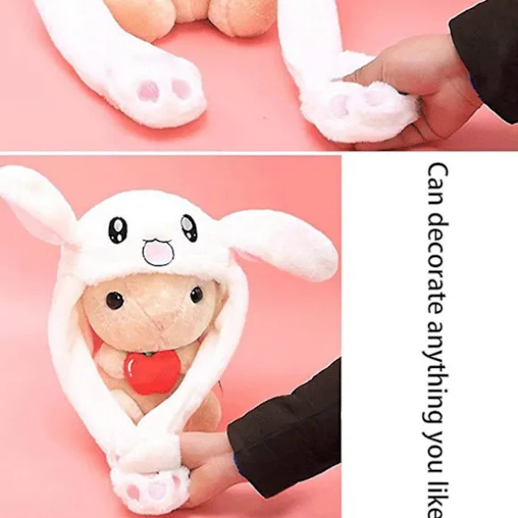 Kaninhat med Bevægelige Ører, Hoppedyr Hat, Sjov Bunny Plys Hat, Varmt Vinterhat til Kvinder og Piger, Cosplay