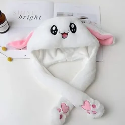 Kaninhat med bevægelige ører, piger, sød plys, bevægelig hoppende dyrehat Pink