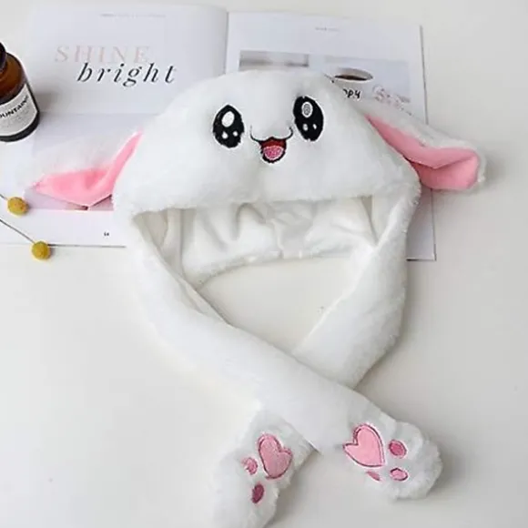 Kaninhat med bevægelige ører, piger, sød plys, bevægelig hoppende dyrehat Pink