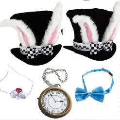 Kaninkostume Alice i Eventyrland Mr. Rabbit Hvid Kanin Hat Cosplay Rekvisitter Tilbehør 5-delt Sæt