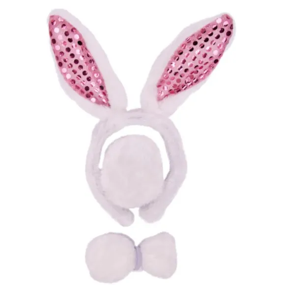 Kaninset 3 delar Öron Fluga Fluffig Tofs Maskerad White one size