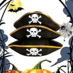 Kaptajnhat til rolleleg, maskeradekostume, pirathat, sceneoptrædener, trekantshat, voksen cosplay-tilbehør (piratklap for øjet)