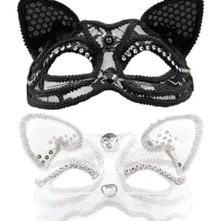 Kat Masquerade Maske Luksuriøs Sexet Katte Maske med Perledekoration