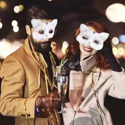 Kat Masquerade Maske Luksuriøs Sexet Katte Maske med Perledekoration