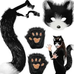 Kat Ræv Cosplay, Pelsagtig Kat Ræv Maske, Karneval Halloween Fest Cosplay Kostumesæt til Børn Voksne hvid Walkbee 6014
