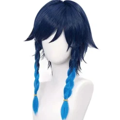 KATEA Blå Kort Paryk og 2 Hestehale Parykker til Cosplay Venti Parykker Halloween Kostume Fest Parykker Blå -