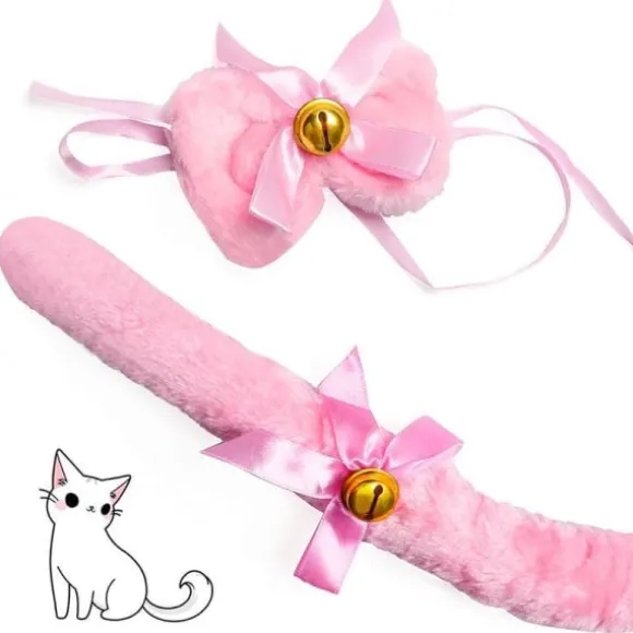 Katte Cosplay Kostume Sæt - Killingehale, Ører, Halsbånd, Pote, Handsker - Halloween Tilbehør (5 stk)