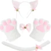 Katte cosplay kostume sæt killing hale ører krave poter handsker kit til halloween tilbehør 5 stk
