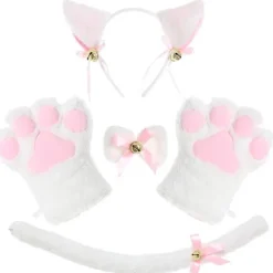 Katte cosplay kostume sæt killing hale ører krave poter handsker kit til halloween tilbehør 5 stk