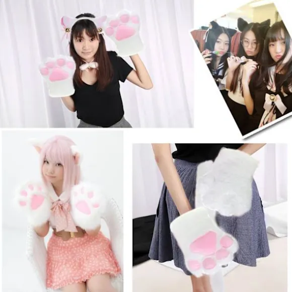 Katte Cosplay Sæt Plys Klo Handsker Kattekilling Ører Hale Halsbånd Pote