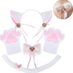 Katte Kostume Cosplay Plys Hovedbeklædning Clip Øre Butterfly Hale Handsker Sæt (FMY) White