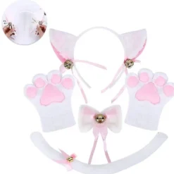 Katte Kostume Cosplay Plys Hovedbeklædning Clip Øre Butterfly Hale Handsker Sæt (FMY) White