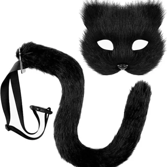 Katte Maske Hale Sæt, Faux Pels Therian Rævemaske Dyr Lang Hale Halloween Julefrokost Kostume til Piger Kvinder