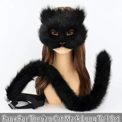 Katte Maske Hale Sæt, Faux Pels Therian Rævemaske Dyr Lang Hale Halloween Julefrokost Kostume til Piger Kvinder