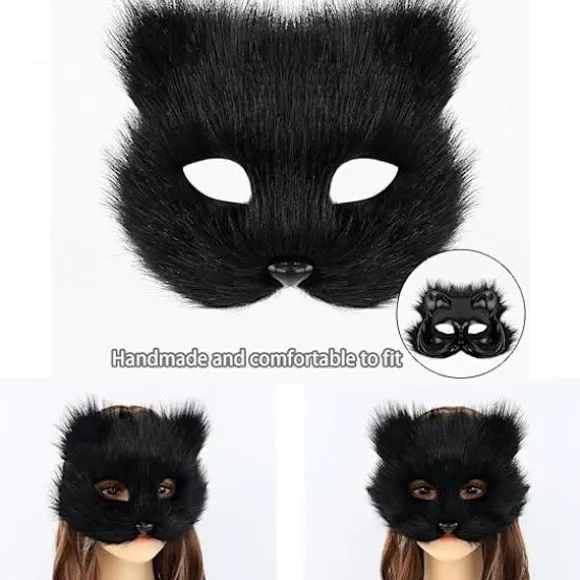 Katte Maske Hale Sæt, Faux Pels Therian Rævemaske Dyr Lang Hale Halloween Julefrokost Kostume til Piger Kvinder