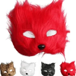 Katte Ræv Maske Pels Ræv Maske Øjenmaske Dyr Cosplay Kostume Maskerade Voksne Karneval Halloween Maske Party Rekvisitter Hvid White