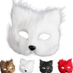 Katte Ræv Maske Pels Ræv Maske Øjenmaske Dyr Cosplay Kostume Maskerade Voksne Karneval Halloween Maske Party Rekvisitter Hvid White