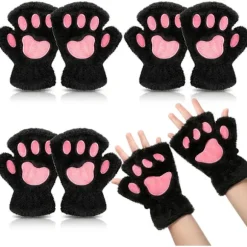 Katteklo-Håndske 3 Par Håndske Katteklo Cosplay Kunstig Pels Blød Kattehåndske Løveklo Fingerløse Håndske til Piger Kvinder