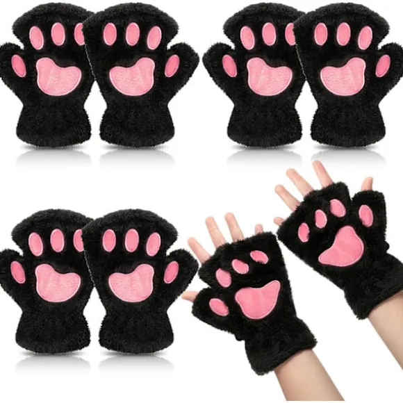 Katteklo-Håndske 3 Par Håndske Katteklo Cosplay Kunstig Pels Blød Kattehåndske Løveklo Fingerløse Håndske til Piger Kvinder