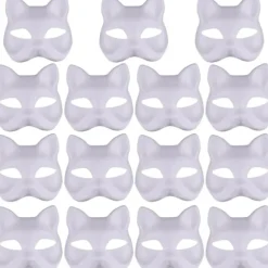 Kattemaske, Kattemaske 15 stk. Halv Rævemaske Hvid Therian Maske Diy Malbar Blank Maske til Holloween, Maskerade Fest, Cosplay
